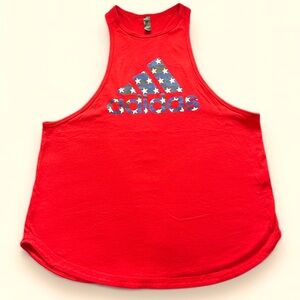 Adidas Womens Graphic Tank Top Red White Blue Big Logo American Flag 4th Of July